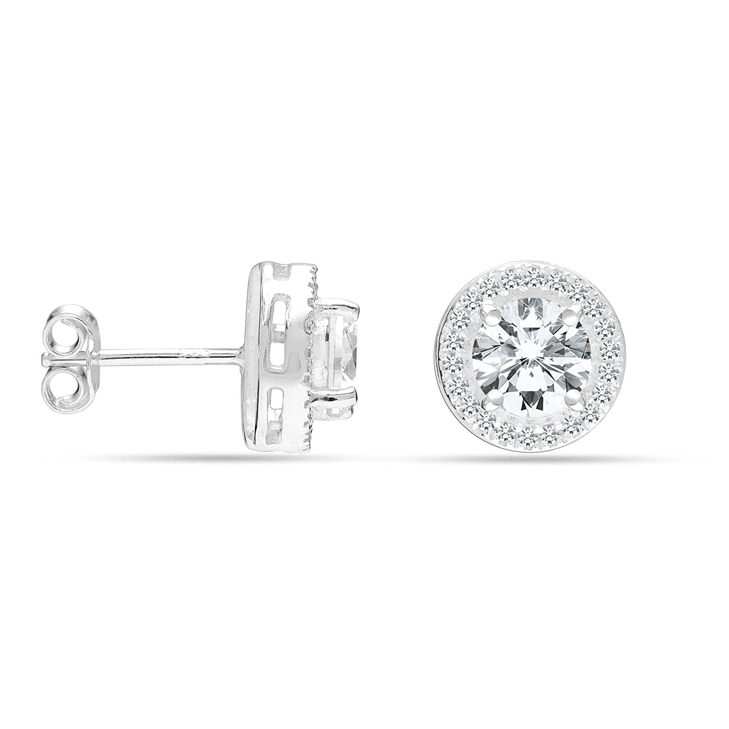 925 Sterling Silver Post Brilliant Round Cubic Zirconia Halo Earrings for Men Women
