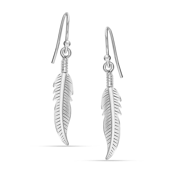 925 Sterling Silver Handmade Long Hanging Boho Feather Leaf Drop Dangle Earrings for Women