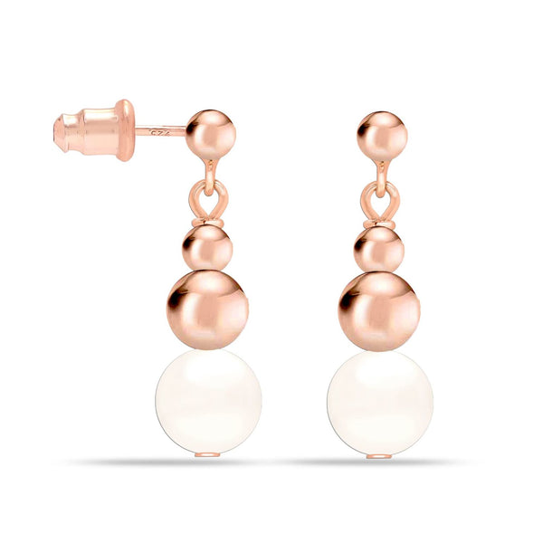 925 Sterling Silver 18K Rose Gold-Plated Freshwater Pearl Stud Drop Dangle Earrings for Women