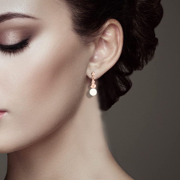 925 Sterling Silver 18K Rose Gold-Plated Freshwater Pearl Stud Drop Dangle Earrings for Women