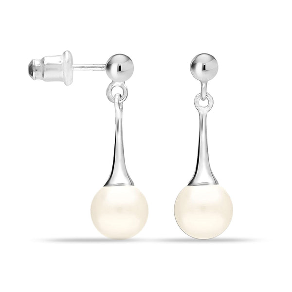 925 Sterling Silver Drop Pearl Earrings for Women Teens Girls 8MM Hypoallergenic Pearl Drops Earring