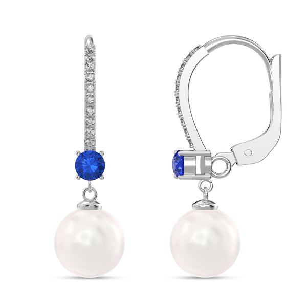 925 Sterling Silver Italian Design Simulated Pearl Gemstone Leverback Drop Dangle Earrings for Women Teen