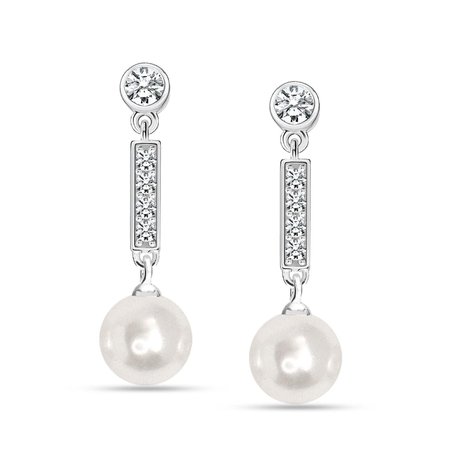 925 Sterling Slilver CZ Hypoallergenic Pearl Drop Dangle Earrings for Women