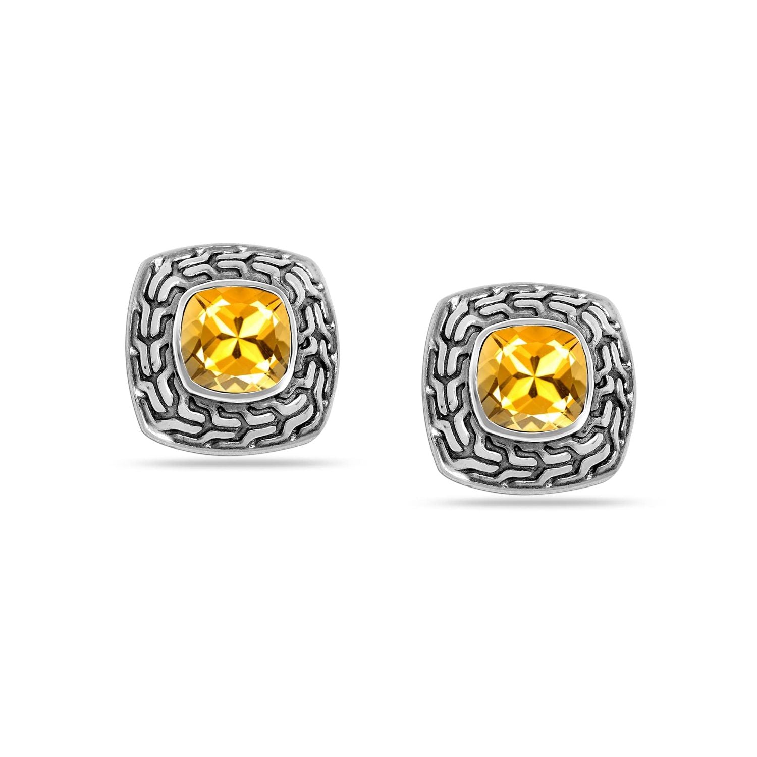 925 Sterling Silver Created Citrine Stud Earrings for Women and Girls