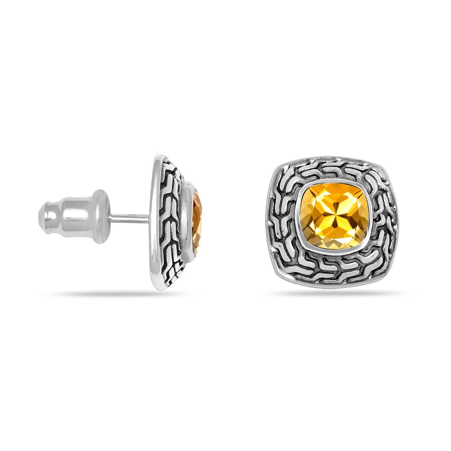 925 Sterling Silver Created Citrine Stud Earrings for Women and Girls