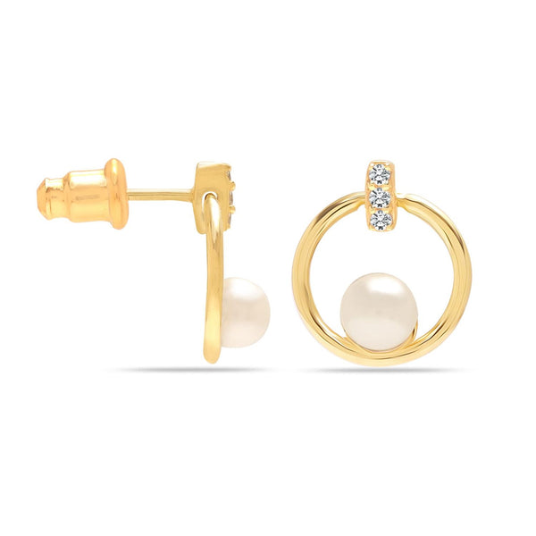 925 Sterling Silver 14K Gold Stud Hoop Earrings for Women Hypoallergenic Pearl Earring for Teen