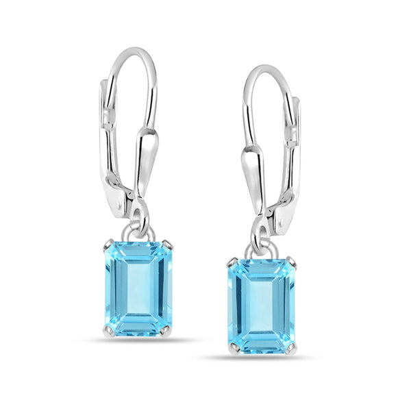 925 Sterling Silver Square Blue Topaz Stone Leverback Small Drop Dangle Earrings for Women Teen