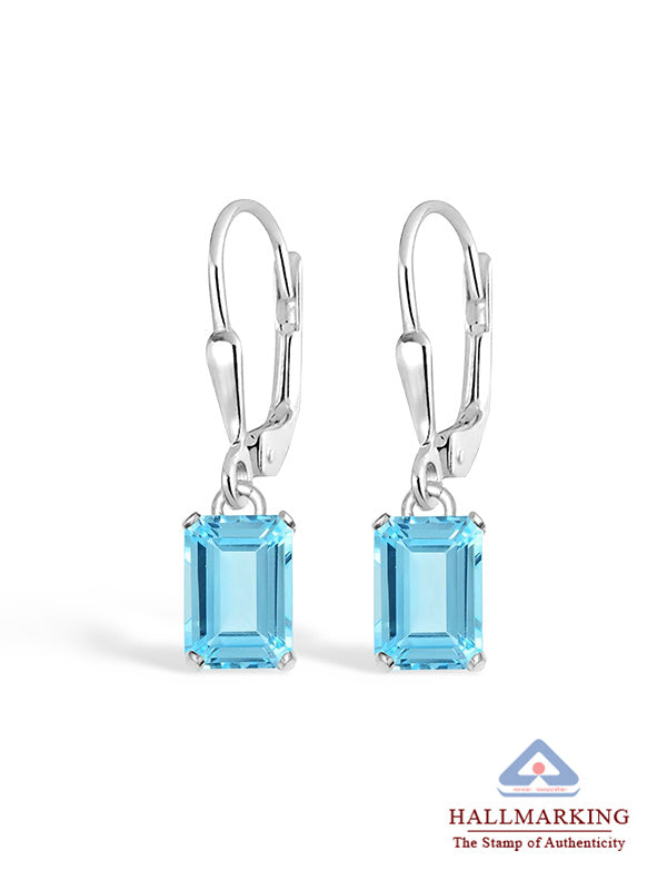 Square Blue Topaz Leverback Earrings