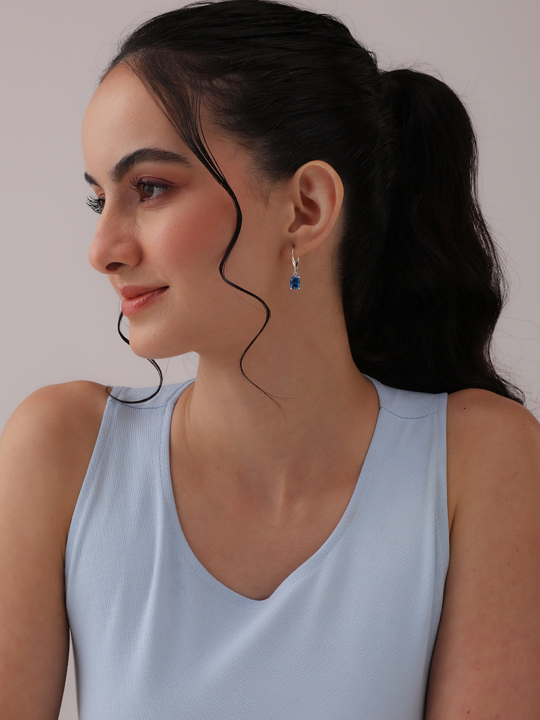 Square Blue Topaz Leverback Earrings