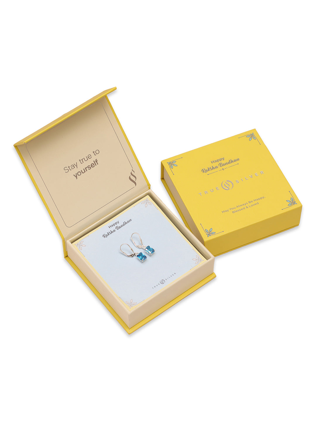 Square Blue Topaz Leverback Earrings - Gift for Sister