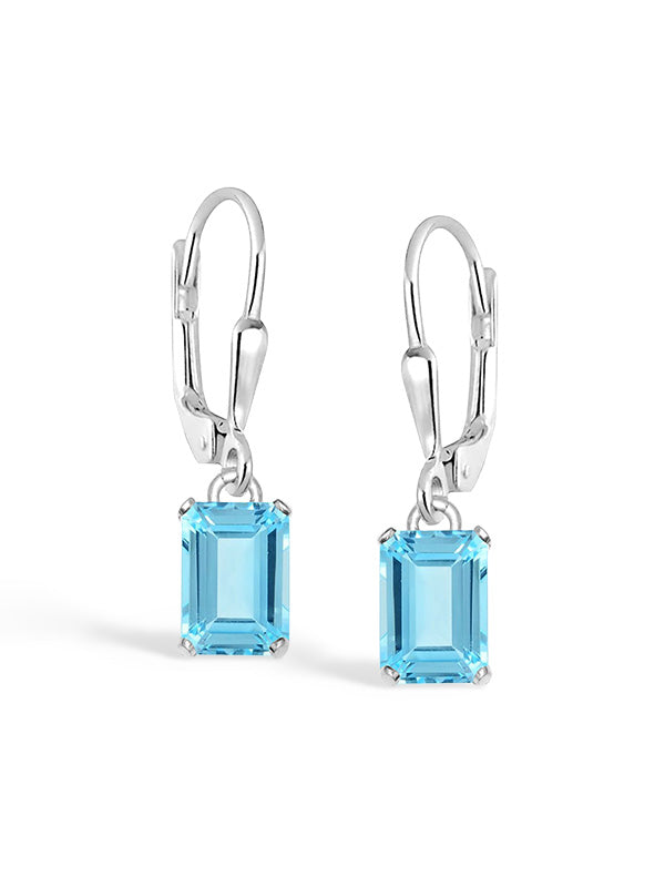 Square Blue Topaz Leverback Earrings