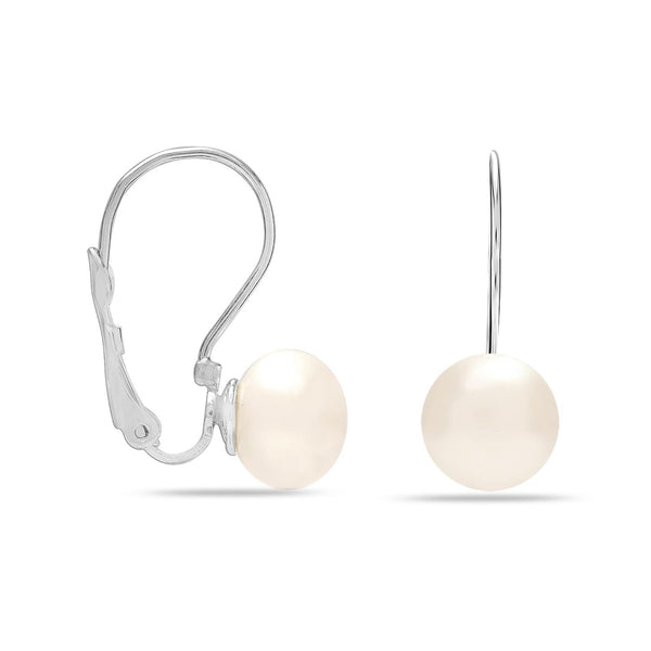 925 Sterling Silver Pearl Leverback Earrings for Women and Girls