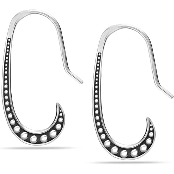 925 Sterling Silver Antique Threader Wire Shaped Teardrop Caviar Bead Drop Dangle Earrings for Women