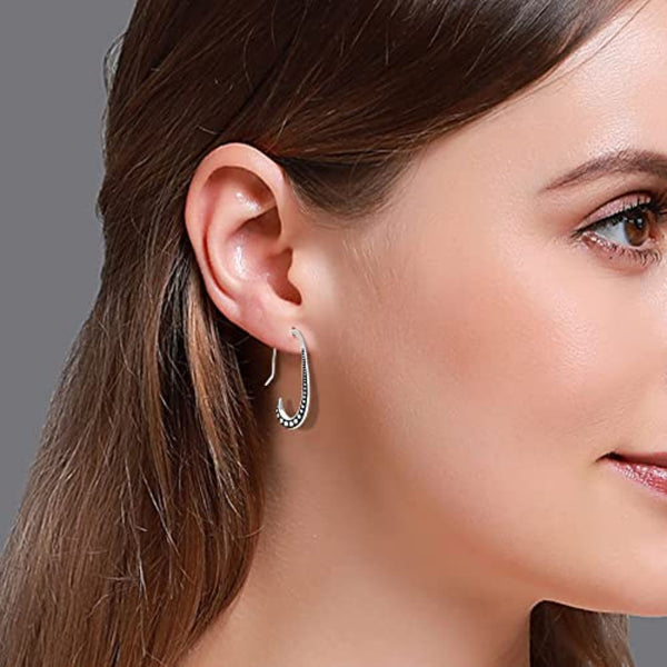 925 Sterling Silver Antique Threader Wire Shaped Teardrop Caviar Bead Drop Dangle Earrings for Women