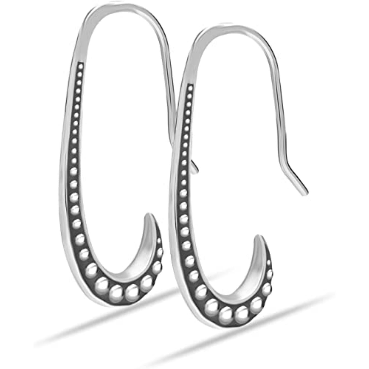 925 Sterling Silver Antique Threader Wire Shaped Teardrop Caviar Bead Drop Dangle Earrings for Women