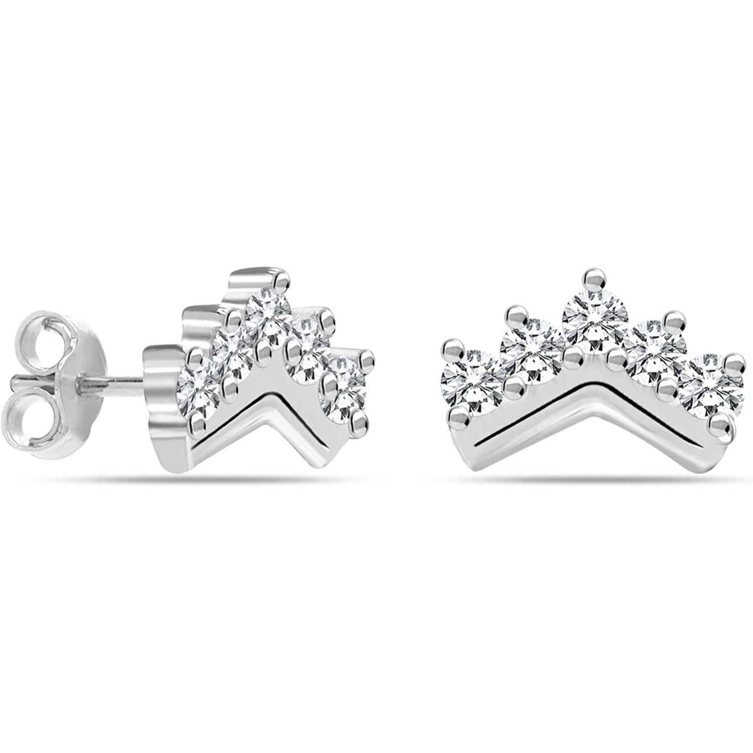925 Sterling Silver Small Multi Zirconia Crown Stud Earrings for Teen