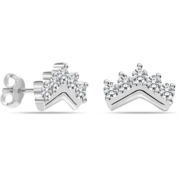 925 Sterling Silver Small Multi Zirconia Crown Stud Earrings for Teen