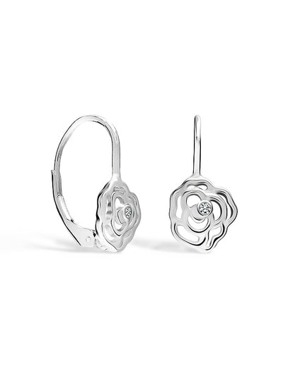Rose Flower CZ Leverback Earrings