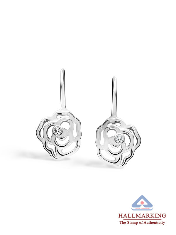 Rose Flower CZ Leverback Earrings