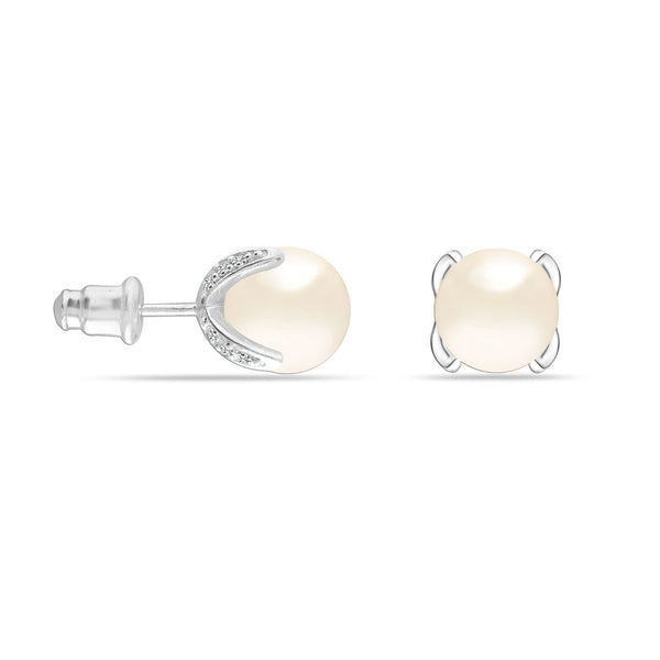 925 Sterling Silver CZ Pearl Stud Earrings for Women and Girls