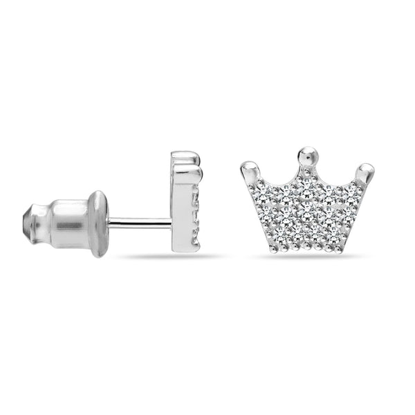 925 Sterling Silver Crown Multi CZ Stud Earrings for Women and Girls