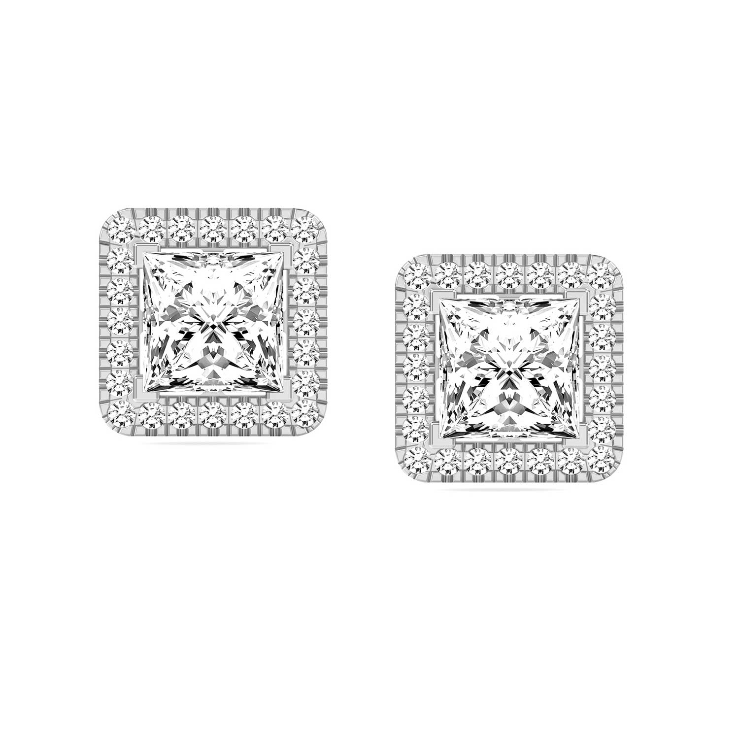 925 Sterling Silver Cubic Zirconia Lightweight Classic Geometric Square Micro Pave Stud Earrings for Women