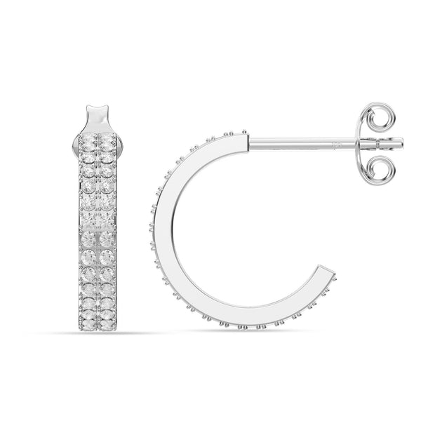 925 Sterling Silver Cubic Zirconia Italian Design C Hoop Earrings for Women Teen