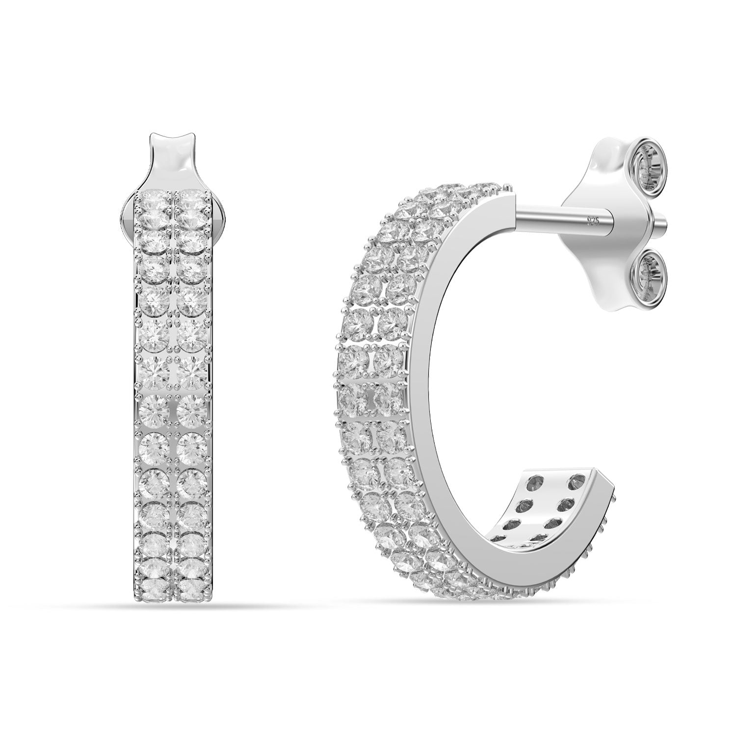 925 Sterling Silver Cubic Zirconia Italian Design C Hoop Earrings for Women Teen
