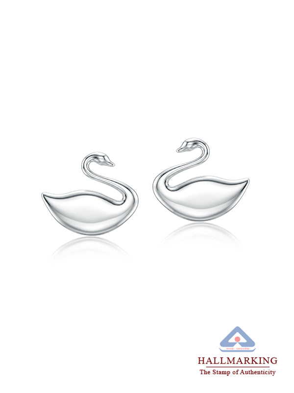 Silver Seraphine Swan Stud Earrings with hallmark