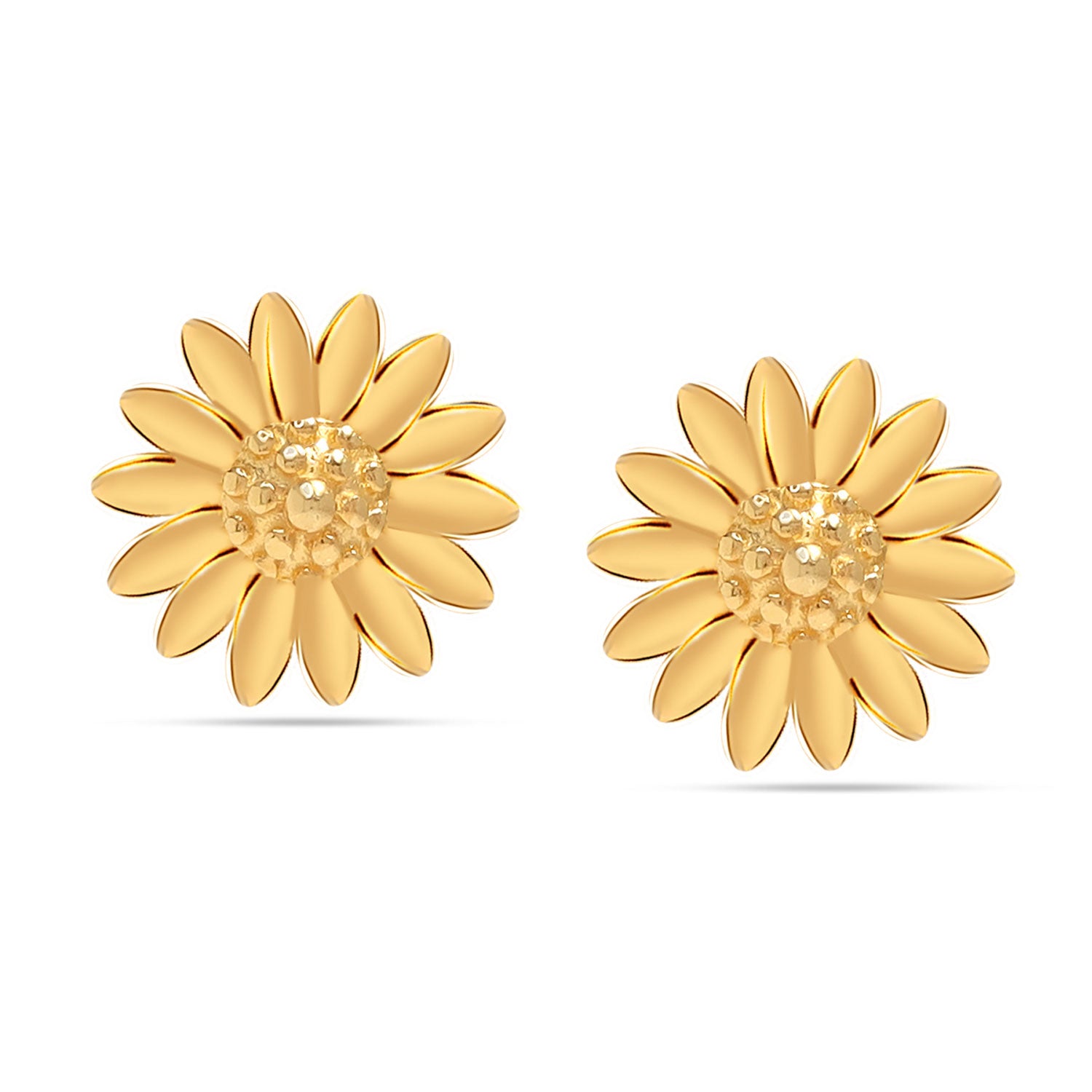 925 Sterling Silver 14K Gold Plated Small Flower Sunflower Design Stud Earrings for Women Teen