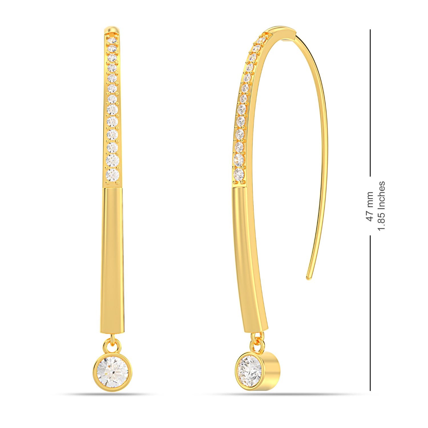 925 Sterling Silver 14K Gold Plated CZ Oval Pull Through Drop Dangle Threader Earrings for Women Teen