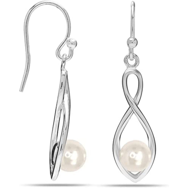925 Sterling Silver Infinity Simulated Pearl Drop Dangle Tear-Drop Earrings for Women Teen
