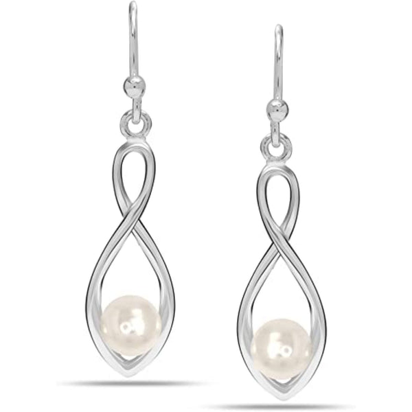 925 Sterling Silver Infinity Simulated Pearl Drop Dangle Tear-Drop Earrings for Women Teen