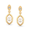 925 Sterling Silver 14K Gold Plated Diamond Design Simulated Pearl Eye Drop Stud Earrings for Women