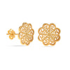 925 Sterling Silver 14K Gold Plated Flower Trendy Filigree Sunflower Design Medium Stud Earrings for Women