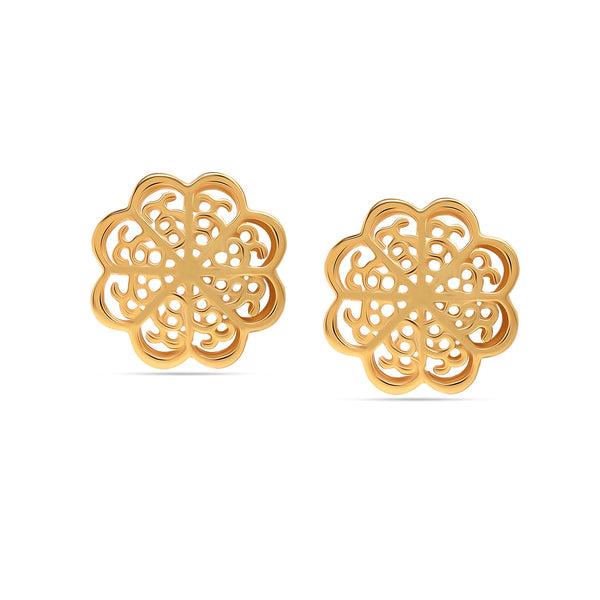 925 Sterling Silver 14K Gold Plated Flower Trendy Filigree Sunflower Design Medium Stud Earrings for Women
