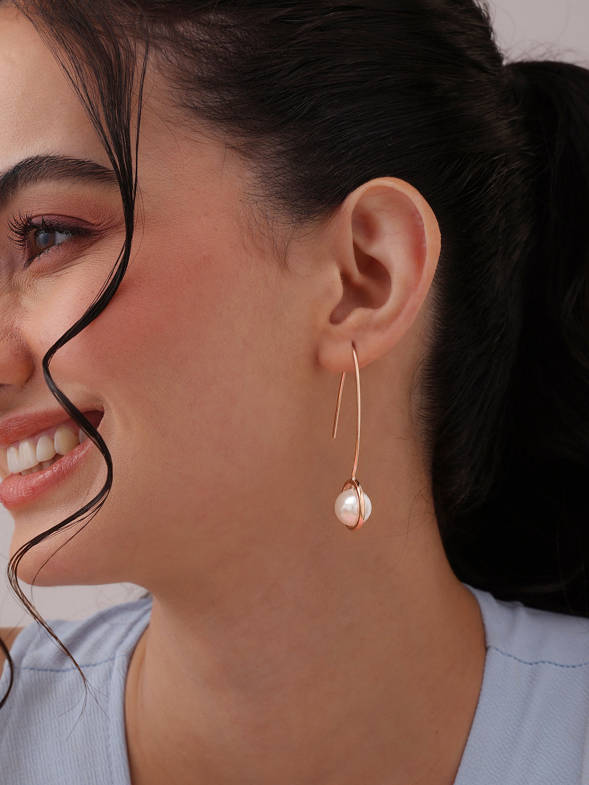 Rose Gold Pearl Drop Earrings