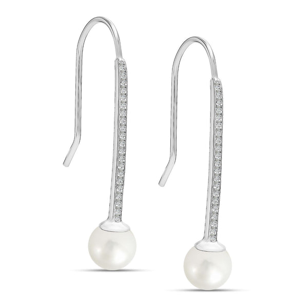 925 Sterling Silver Italian Design Freshwater Pearl Drop Dangle Earrings for Women