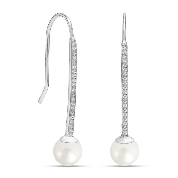 925 Sterling Silver Italian Design Freshwater Pearl Drop Dangle Earrings for Women
