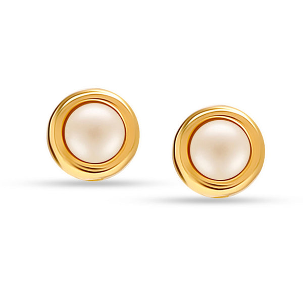 925 Sterling Silver 14K Gold Plated Small Pearl Round Stud Earrings for Women and Girls