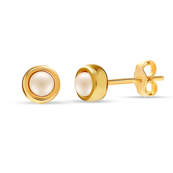 925 Sterling Silver 14K Gold Plated Small Pearl Round Stud Earrings for Women and Girls