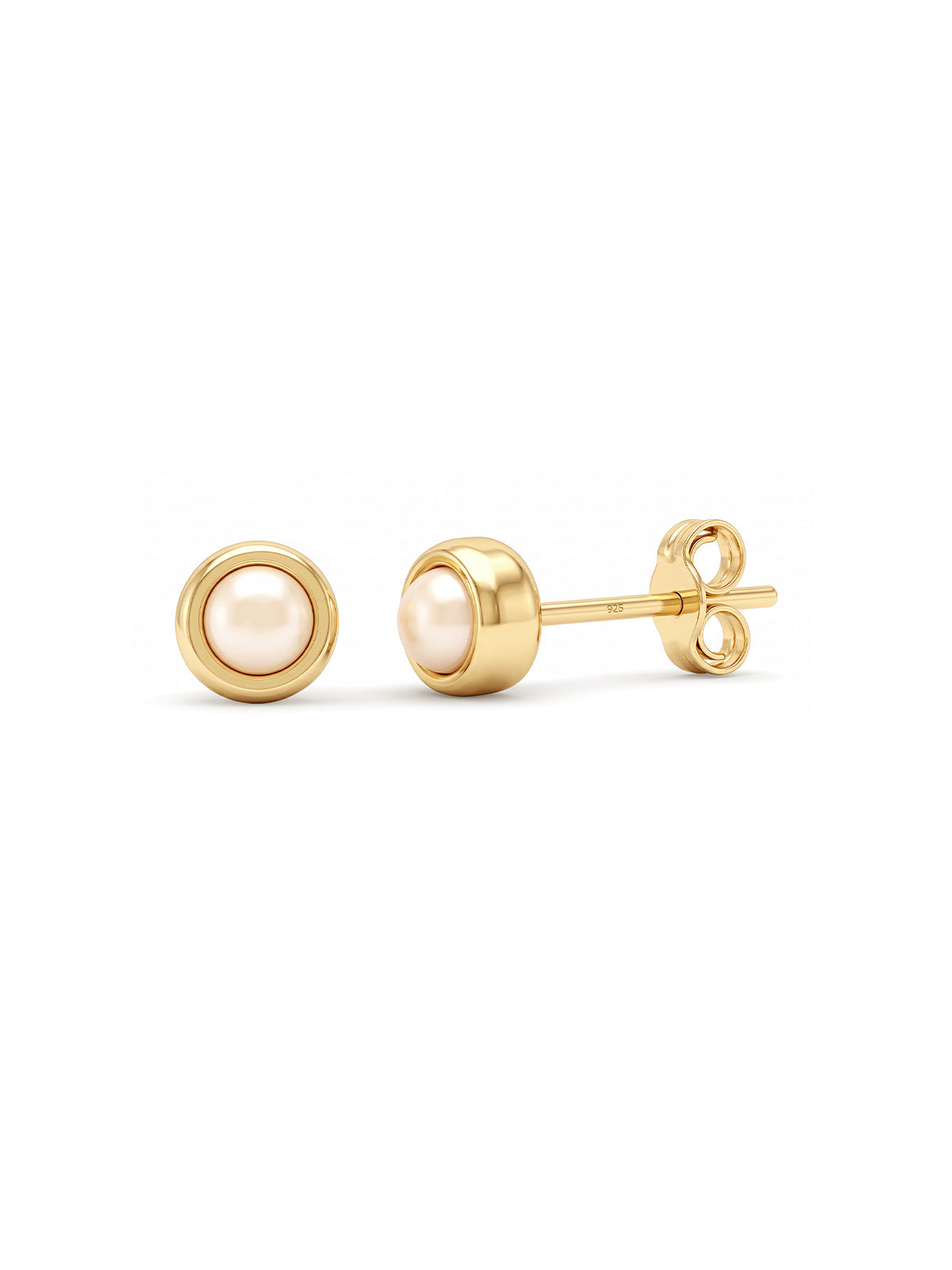 Gold Plated Small Pearl Round Stud Earrings
