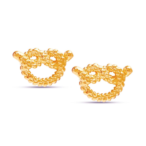 925 Sterling Silver 14K Gold Plated Love Knot Textured Bowknot Stud Earrings for Women Teen