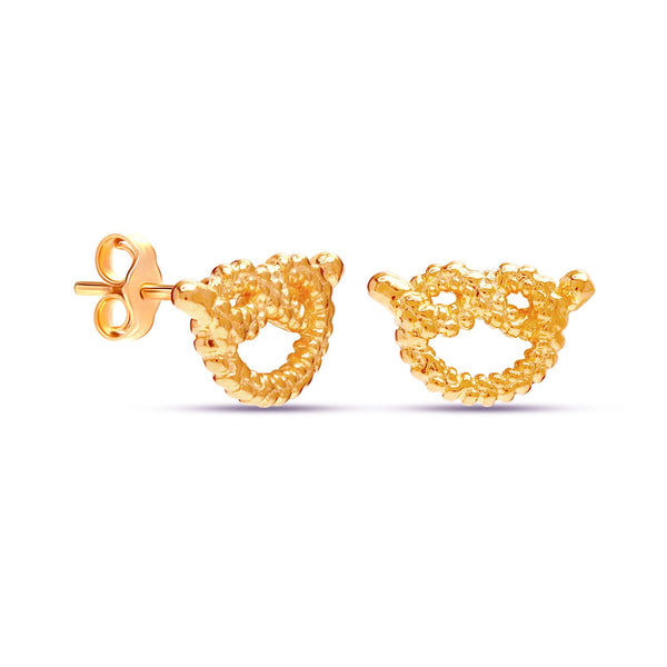 925 Sterling Silver 14K Gold Plated Love Knot Textured Bowknot Stud Earrings for Women Teen