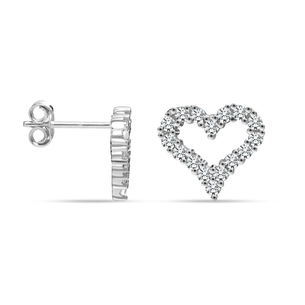 925 Sterling Silver Cubic Zirconia Small Trendy Open Heart Stud Earrings for Women Teen