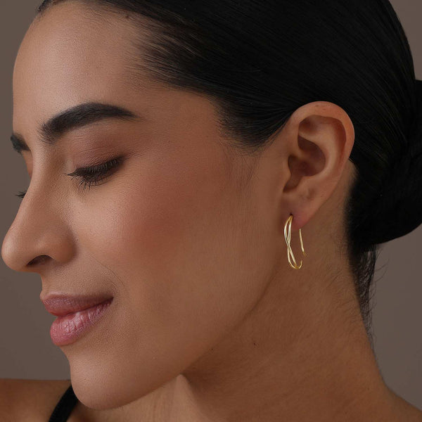 925 Sterling Silver 14K Gold Plated Twist Pull Through Hoop Earrings for Women Teen