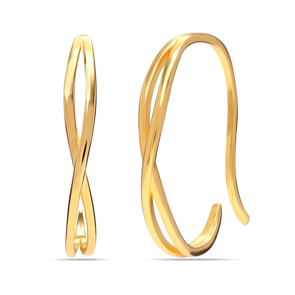 925 Sterling Silver 14K Gold Plated Twist Pull Through Hoop Earrings for Women Teen