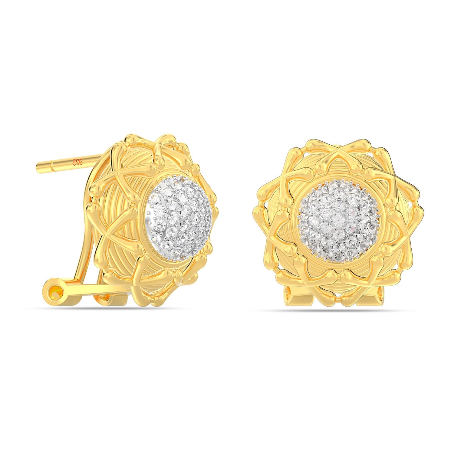 925 Sterling Silver 14K Gold Plated Two Tone Stud Earrings for Women Teen