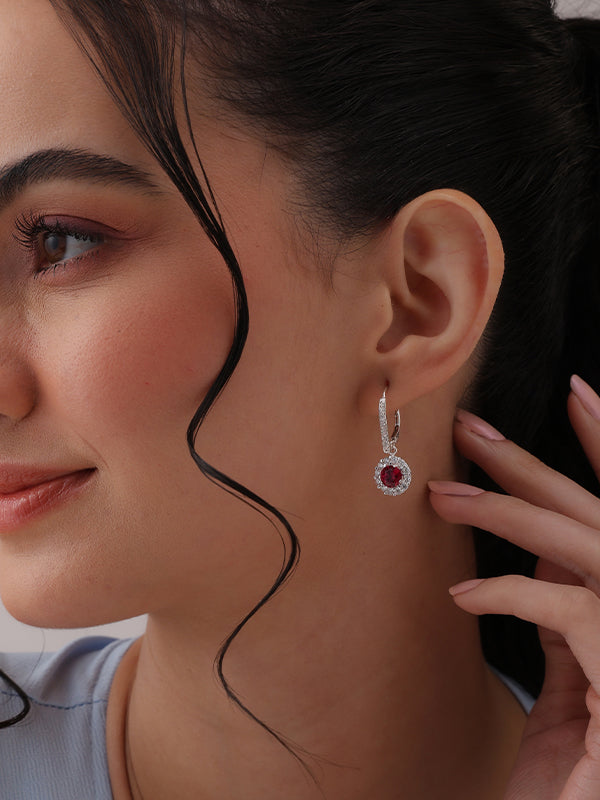 Silver Ruby Radiance Drop Earrings