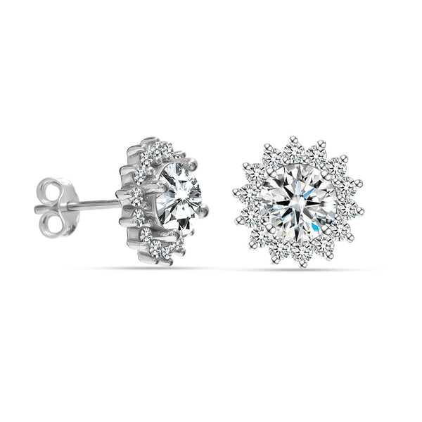 925 Sterling Silver Cubic Zirconia Crystal Flower Stud Earrings for Women Teen